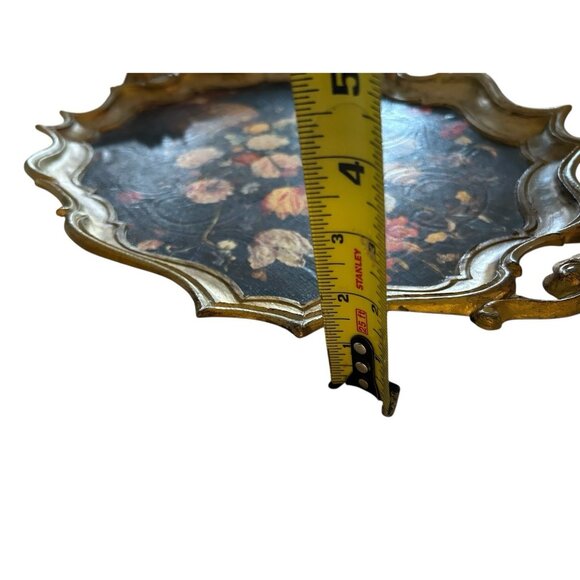 70s Vintage Italian Ornate Still Life Floral Gold Gilt Hard Plastic Serving Tray - Picture 7 of 10